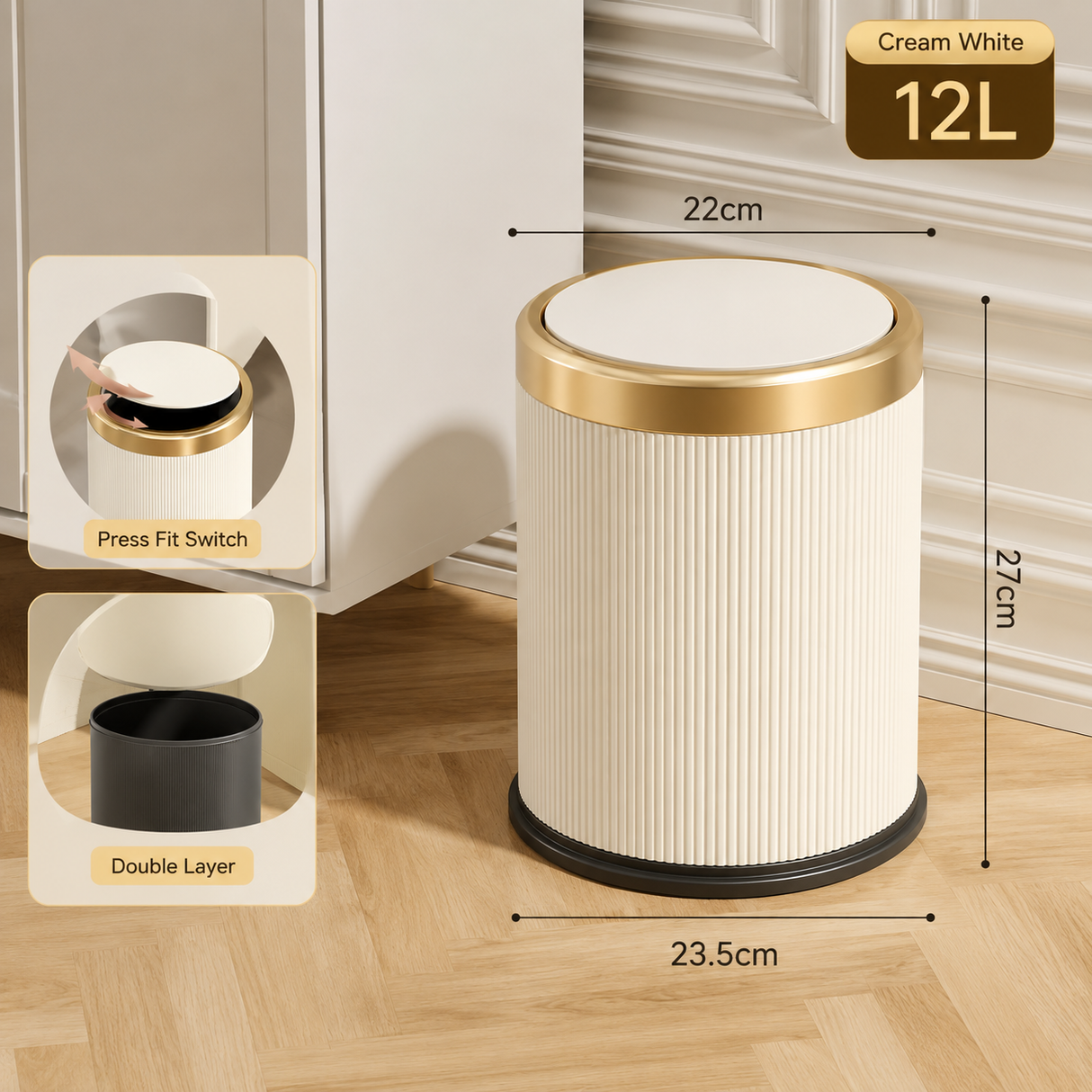 Round Luxury Trash Can With Pressing Lid