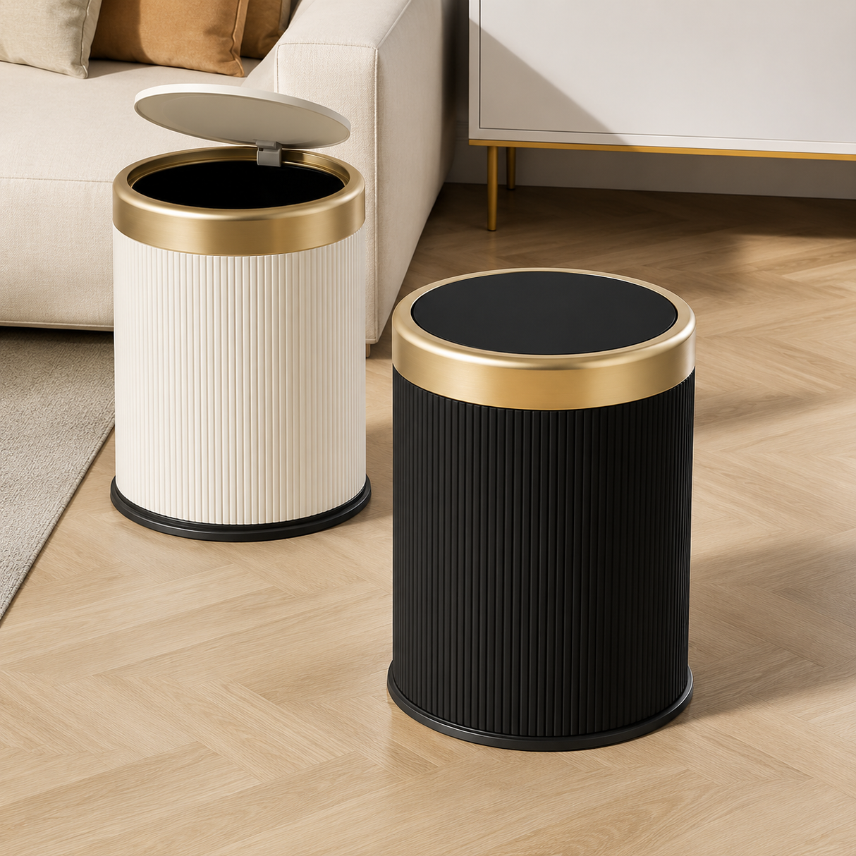 Round Luxury Trash Can With Pressing Lid