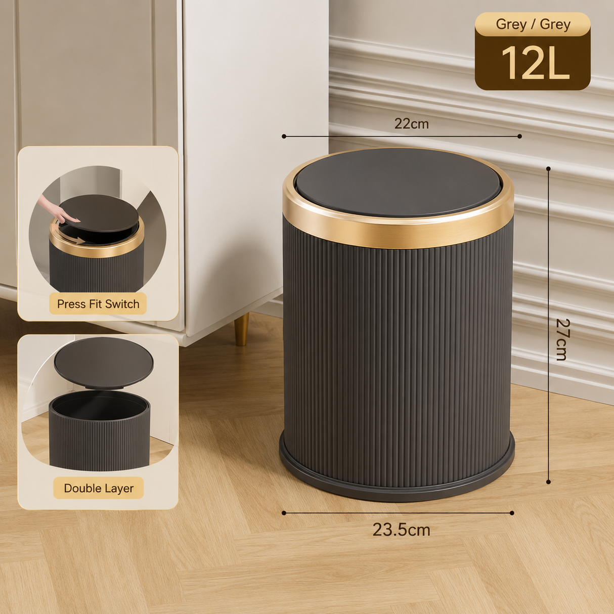 Round Luxury Trash Can With Pressing Lid