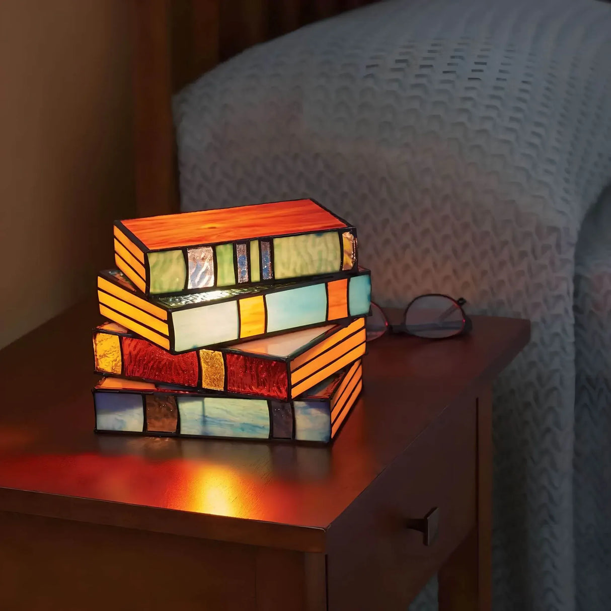 Handcrafted Stacked Book Lamp Light