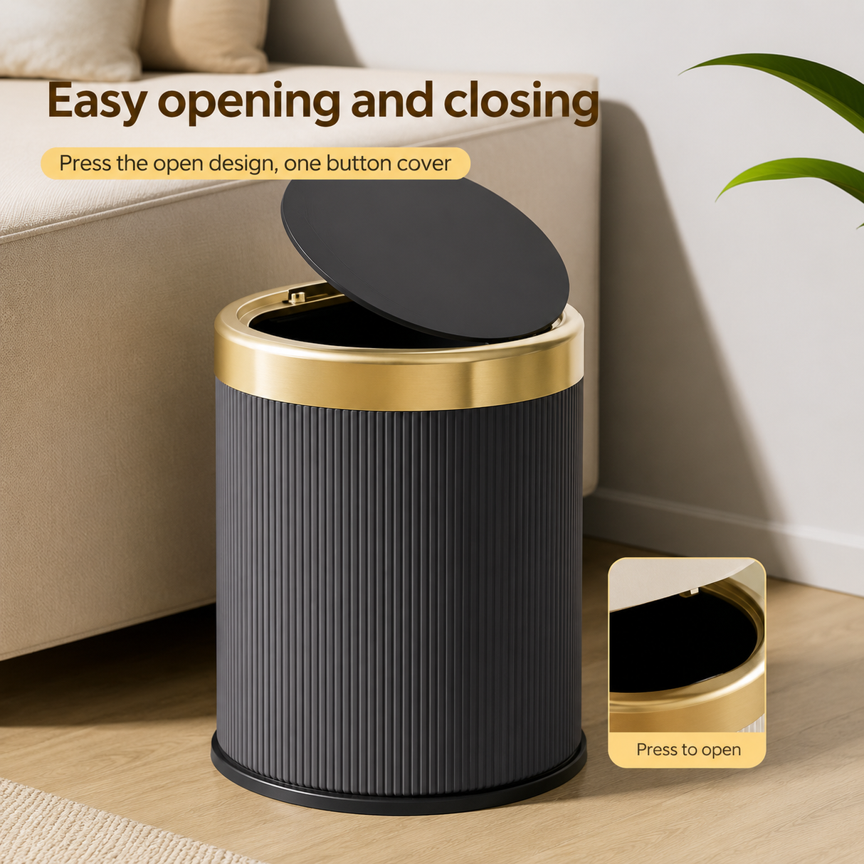 Round Luxury Trash Can With Pressing Lid